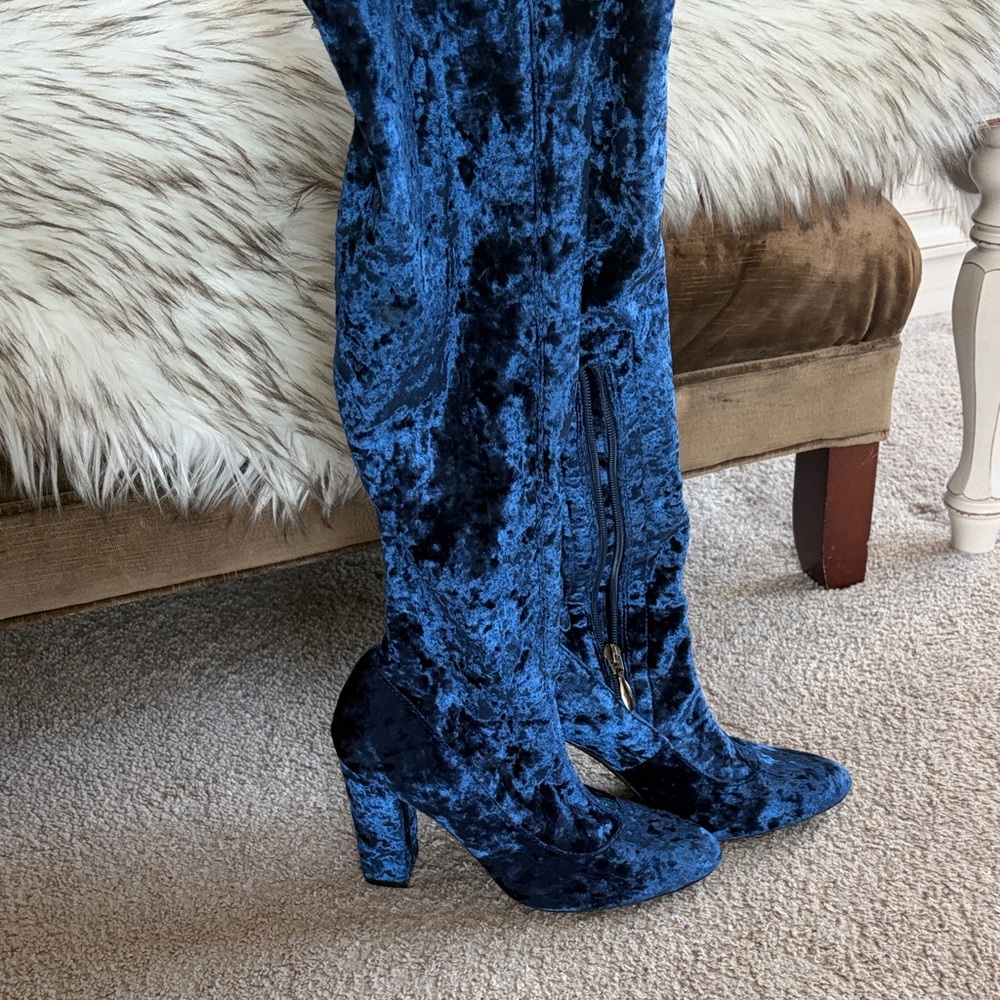 Blue Velvet Knee-High Boots size 6